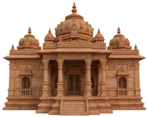 Sandstone temple architecture, India, 3D render, religious design