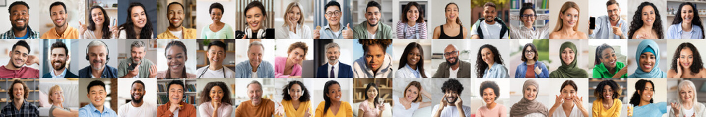 A vibrant portrait collage features diverse individuals in various settings, each exuding happiness and celebrating their unique backgrounds and lifestyles, creating a powerful sense of community.