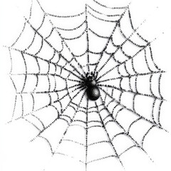 Fototapeta premium Black Spider on Web Halloween Decoration Isolated on White
