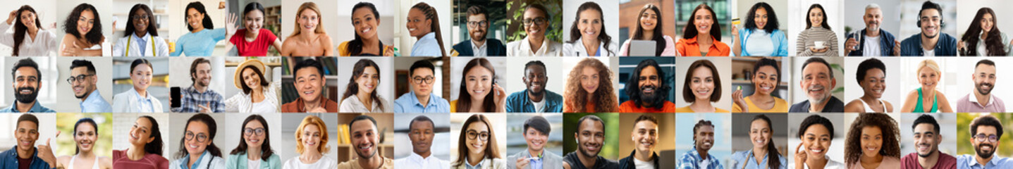A joyful collection of faces showcasing diversity among people of various ethnic backgrounds. Each...