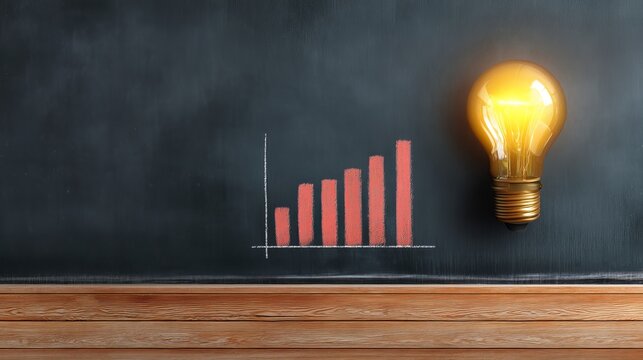 A glowing lightbulb next to a chalkboard graph illustrating growth in a vibrant classroom setting.
