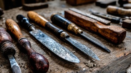 Medium shot with an emphasis on a handcrafted model made from reclaimed wood workspace tools subtly blurred illustrating ecoconscious design.