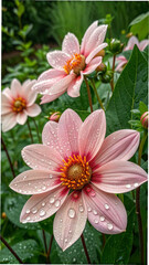 Obraz premium Pink flowers with red centers and yellow stamens image