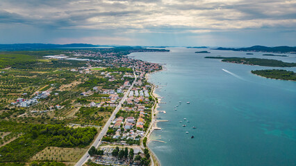 Aerial view of Galešnjak, the famous heart-shaped island located near Sveti Filip i Jakov in the...
