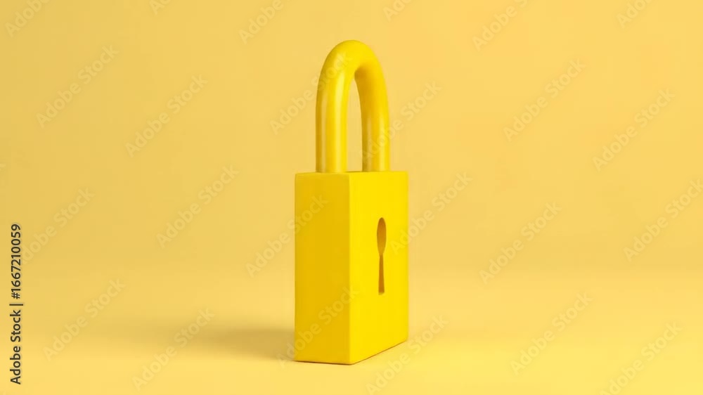 Poster close up of a yellow padlock symbolizing security on a yellow background creating a bright simple an