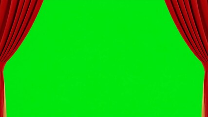 Red Curtains Opening on Green Screen - A pair of rich red velvet curtains gracefully open to reveal a bright green screen background.