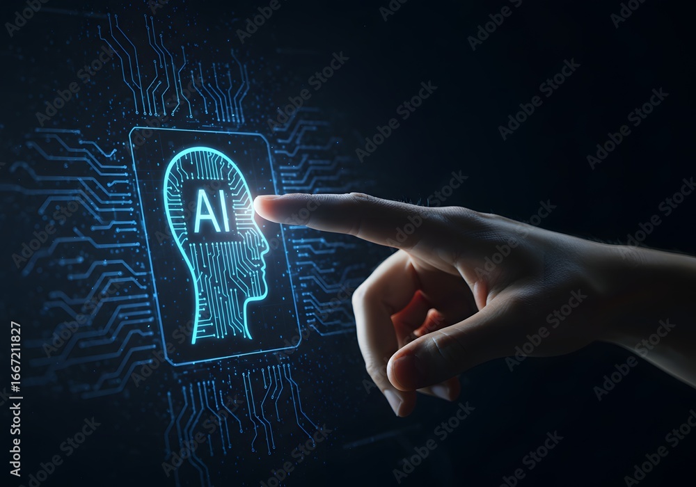 Poster artificial intelligence and digital transformation. machine learning and future technology concept. 