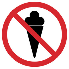 Minimalist prohibition sign: eating ice cream is prohibited in this area