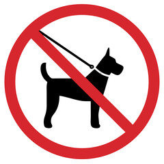 Minimalist prohibition sign, black silhouette of dog on leash