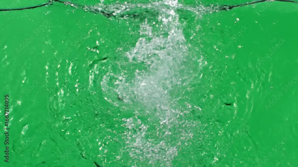 Poster water splashing on green screen - clear water splashes into a pool against a bright green screen, cr