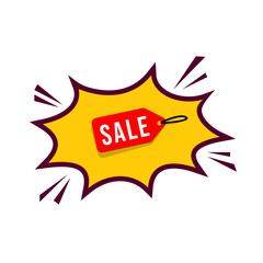 Bright yellow sale tag bursting with excitement