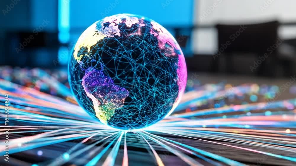 Aufkleber abstract globe network of light streaks on dark background representing global connectivity and digi