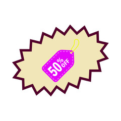 Fifty percent off sale tag on starburst background