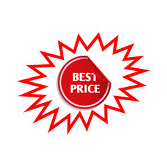 Red and white starburst with best price text