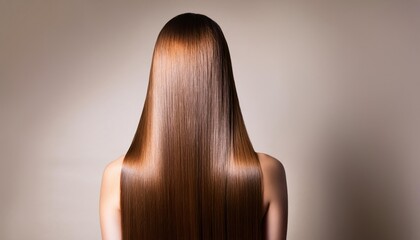Fototapeta premium Beautiful Model with Shiny Long Brown Hair for Keratin Straightening and Hair Product Promotion