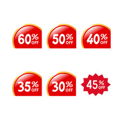 Collection of red discount sale percentage labels