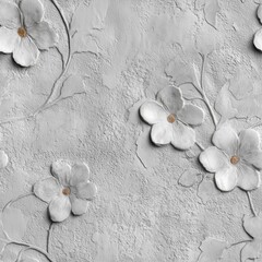 seamless pattern of white blossom petal on plaster texture creates a delicate floral background with vintage elegance and soft minimalism.