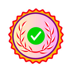 Award seal with green checkmark and laurel wreath