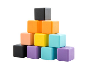 Colorful geometric blocks stacked in a pyramid shape isolated on transparent background