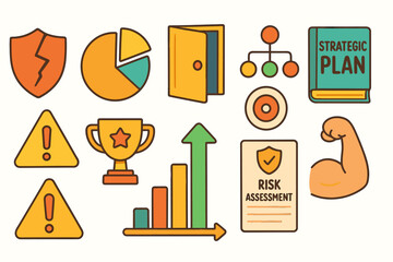 Business, strategy flat icon set. planning, risk, analytics icons flat collection