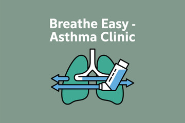 Illustration of lungs with an inhaler and arrows indicating airflow on a gray background design element