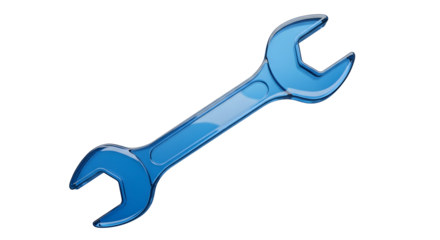 Glossy blue wrench icon — tools, maintenance, repair services and technical support symbol