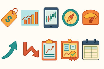 Business, finance flat icon set. charts, analytics, planning icons flat collection