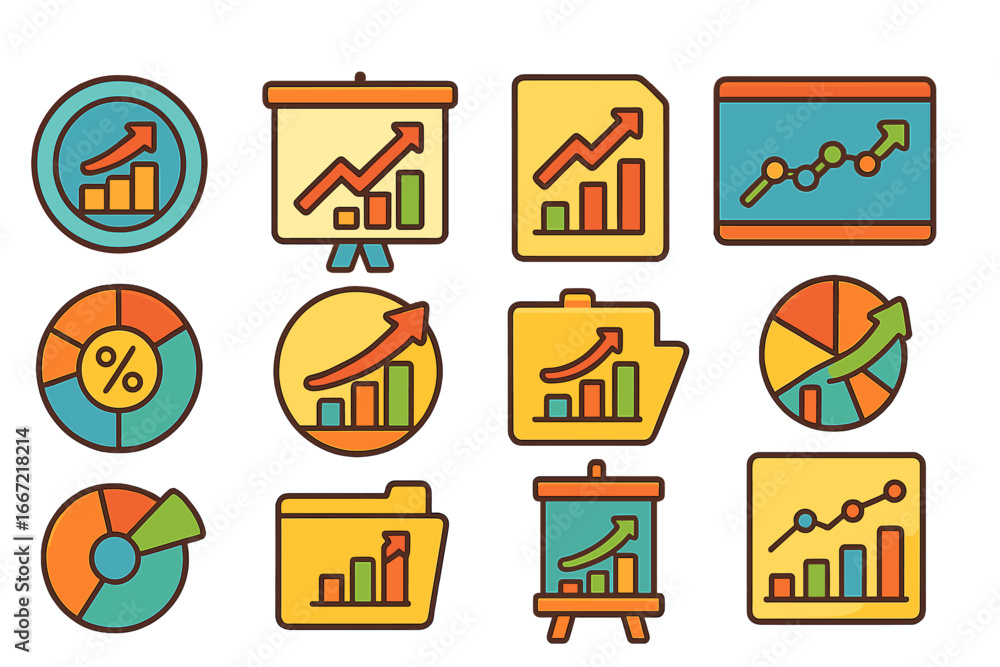 Poster chart, graph flat icon set. analytics, data visualization icons flat collection