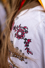 Detail of Ukrainian Traditional Costume Embroidered Blouse Sleeve