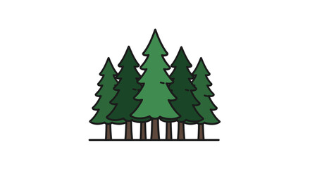 Stylized Evergreen Forest Illustration with Dark Outlines and Green Fill a Simple Silhouette