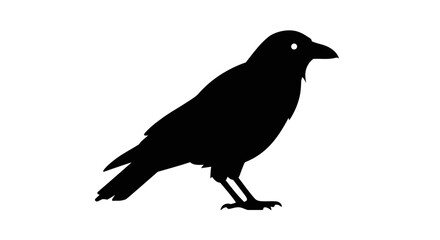 Elegant Black Raven Standing Profile Isolated Against White Background in a Simple Silhouette Style silhouette