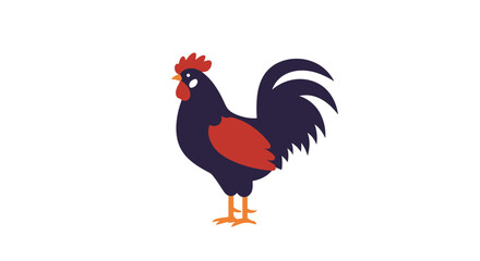 Stylized Rooster Illustration with Red and Black Color Scheme Standing Proudly on a White Background silhouette