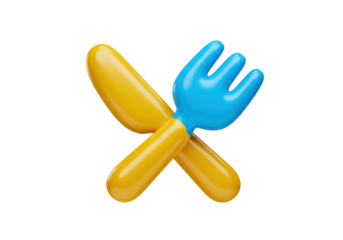 Isolated 3D Yellow Knife and Blue Fork Utensils, Dining and Cutlery Icon