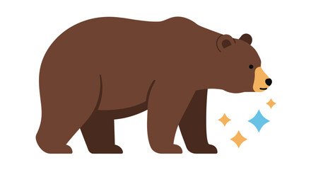 Majestic Brown Bear Walking Illustration with Sparkling Stars in a Silhouette Style silhouette