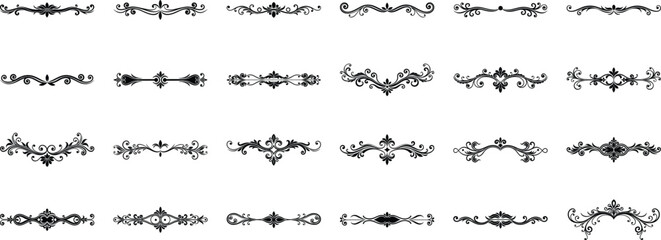 Fototapeta premium Vector art of selection of ornate decorative elements with classic swirling floral and leaf patterns
