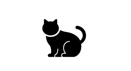 Elegant Cat Sitting with Tail Up Black Silhouette on White Background Simple and Clean Design silhouette