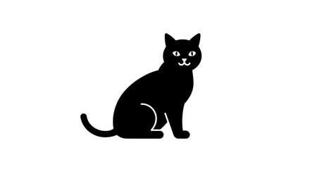 Elegant Black Cat Sitting Down Isolated on White Background in Silhouette Style silhouette