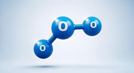 Blue molecular model with connected atoms — chemical structure icon, molecular bonding visualization for science, chemistry and education