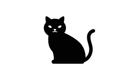 Elegant Black Cat Sitting with Tail Up a Simple Silhouette