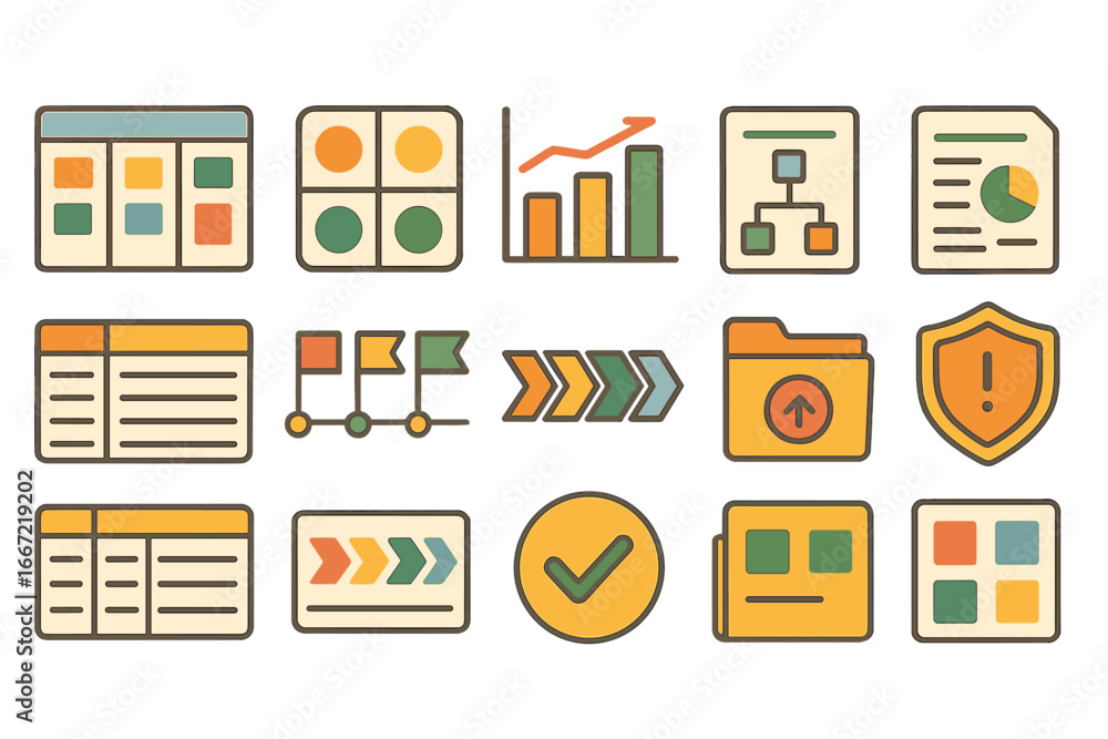 Poster data visualization solid icon set for chart, graph, analytics, and reporting tools
