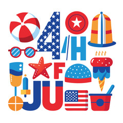 Obraz premium Fourth of July Beach Party Elements A Vector Set of Isolated Designs Featuring Red White and Blue Themes