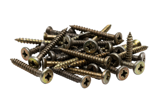 Isolated Pile of Assorted Metal Screws, Fasteners for Construction and Woodwork