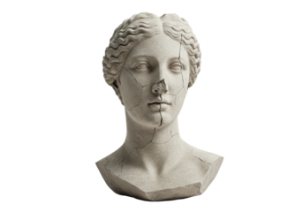 Isolated Ancient Greek Bust of a Woman with Cracked Marble Texture