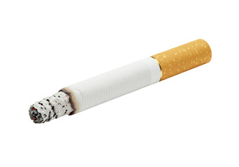 Isolated Burning Cigarette with Ash and Smoke