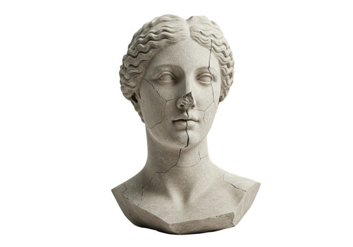 Isolated Ancient Greek Bust of a Woman with Cracked Marble Texture