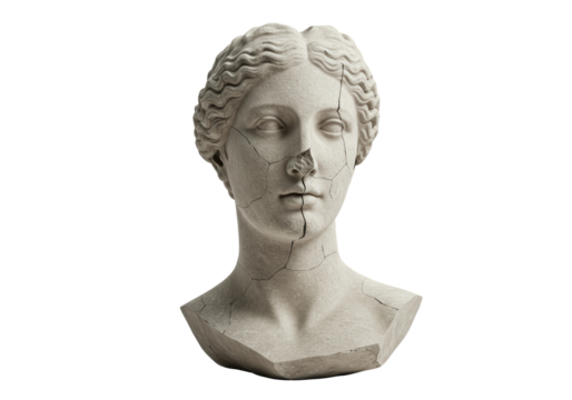 Isolated Ancient Greek Bust of a Woman with Cracked Marble Texture