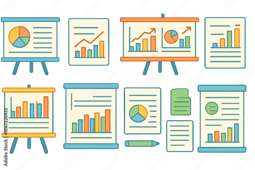 Fototapete charts and graphs line icon set. visual data representation tools collection