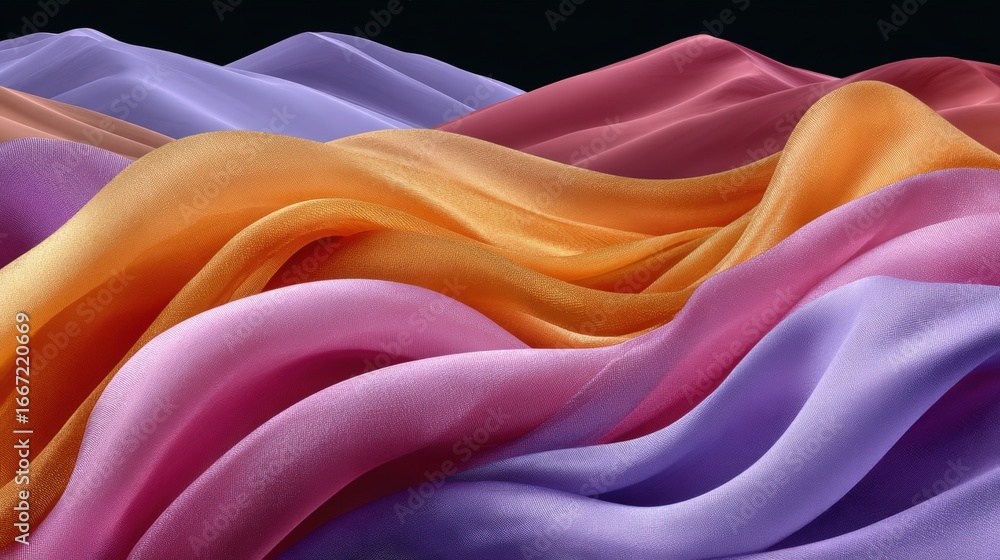 Poster a colorful abstract silk wave pattern with gradient textures. the folds of fabric create a sense of 