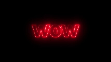 glowing colorful Neon line wow text animation. neon text wow Isolated on Black Background. Seamless loop. neon luxury wow text animation.4k glowing motion graphics. - Powered by Adobe
