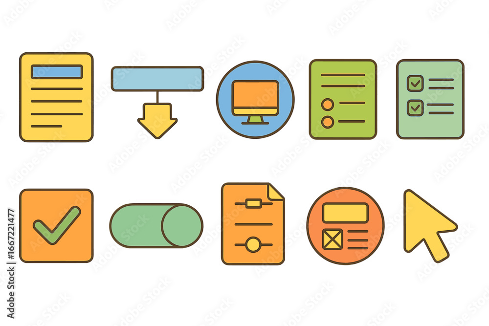 Poster user interface outline icon set. ui, web elements, app design icons collection